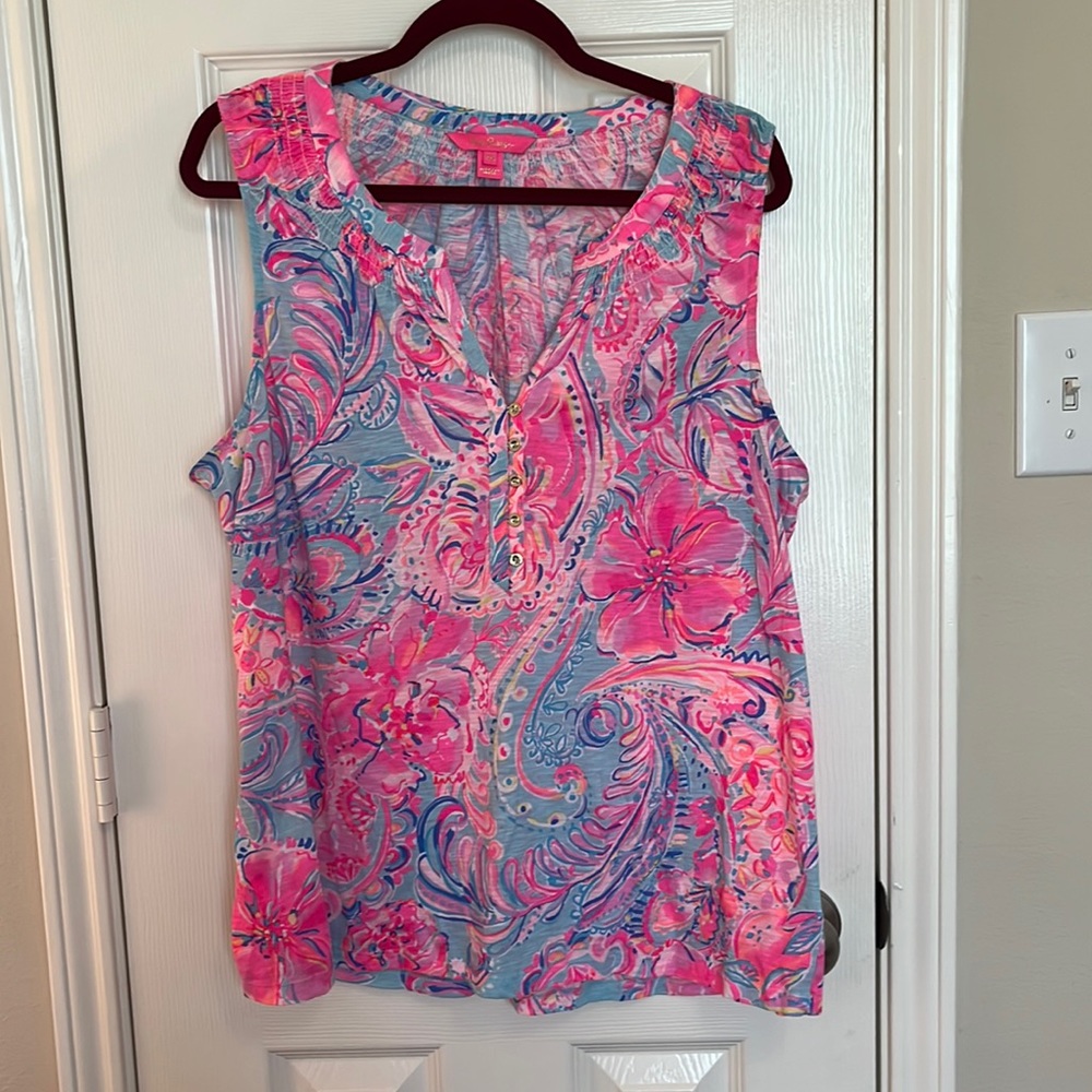 Lilly Pulitzer Pink & Blue Floral Paisley Sleeveless Tank